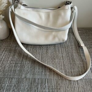 White Genuine Leather Crescent Hobo Crossbody Shoulder Minimalist Bag